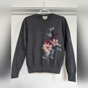 SACCHARINE Floral Embroidered Gray Sweater